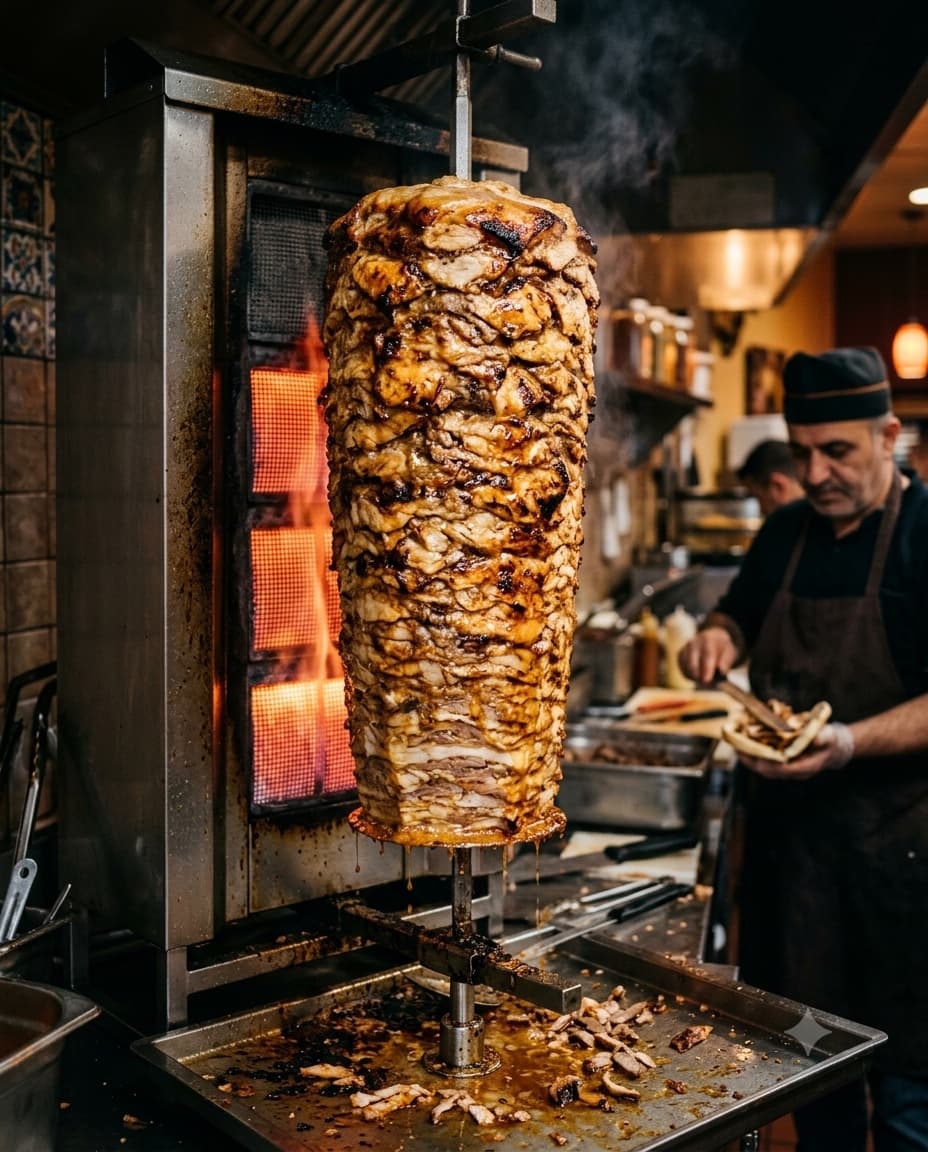 Döner roasting over open flame