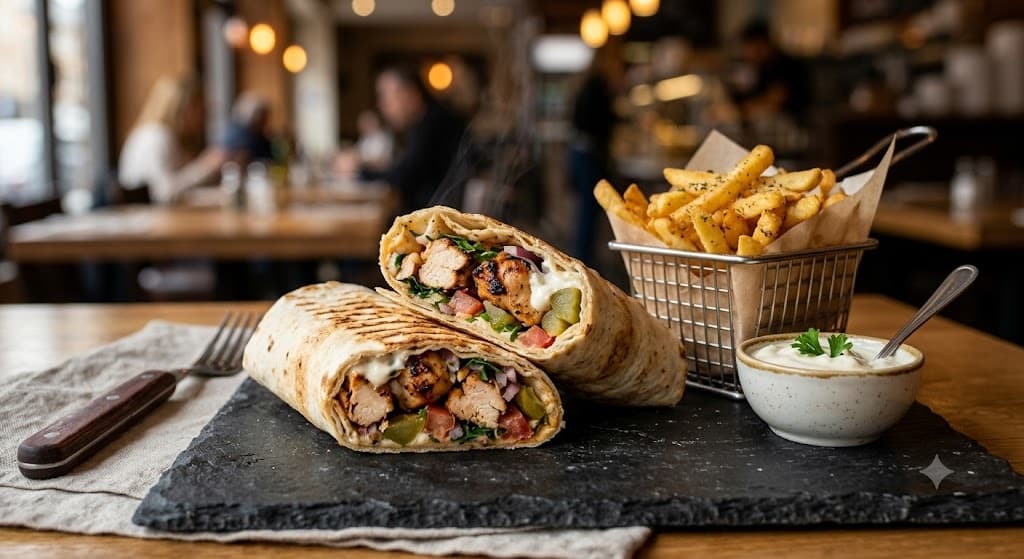 Shawarma wrap with fries