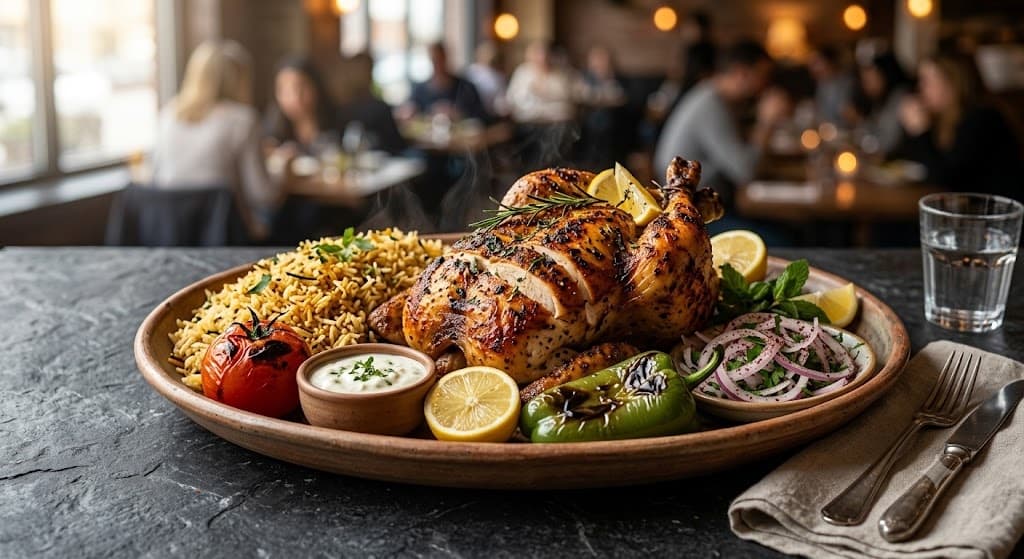 Whole grilled chicken plate with rice
