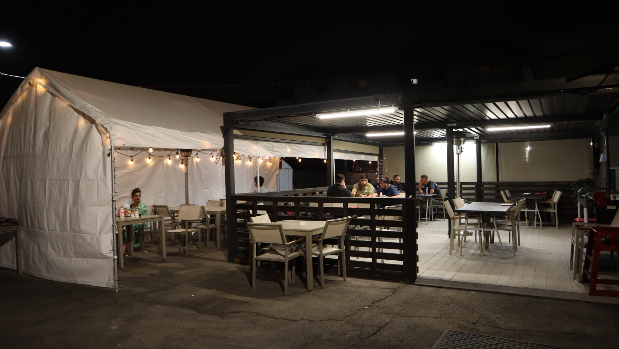 The string-lit patio in the evening