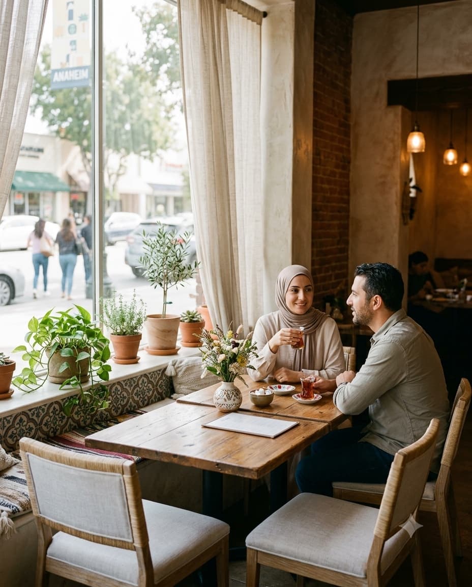 A couple dining by the window in Anaheim