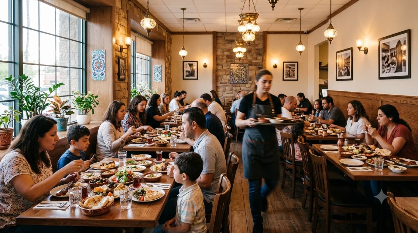 A busy Al Manjal dining room